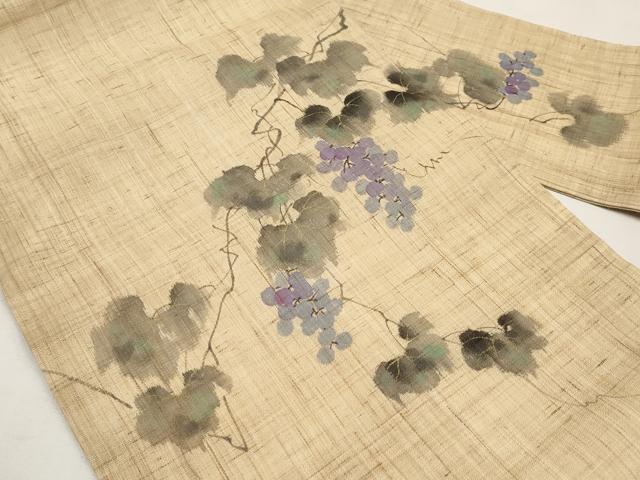 平和屋着物*夏物 染色作家 桐山紫香 手描き 九寸名古屋帯 葡萄蔦の葉文 麻 逸品 CABK1624tx