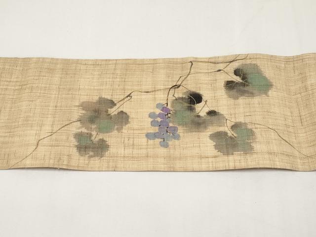 平和屋着物*夏物 染色作家 桐山紫香 手描き 九寸名古屋帯 葡萄蔦の葉文 麻 逸品 CABK1624tx