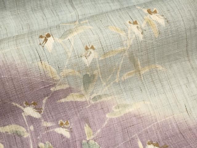 平和屋着物*夏物 九寸開き名古屋帯 作家物 手描き 枝花文 金彩 麻 逸品 CABK1625tx