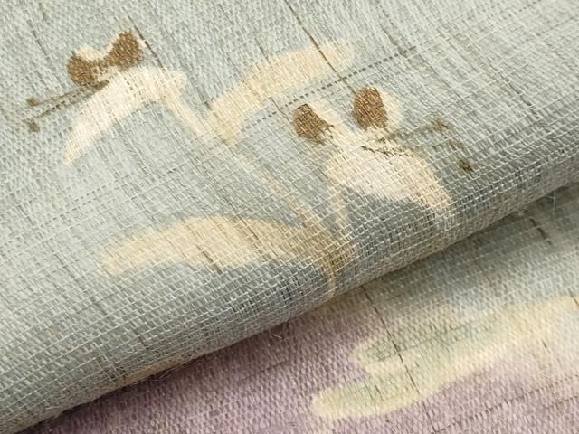 平和屋着物*夏物 九寸開き名古屋帯 作家物 手描き 枝花文 金彩 麻 逸品 CABK1625tx