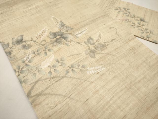 平和屋着物*夏物 九寸名古屋帯 手描き 枝花文 麻 逸品 CABK1632tx