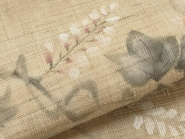 平和屋着物*夏物 九寸名古屋帯 手描き 枝花文 麻 逸品 CABK1632tx