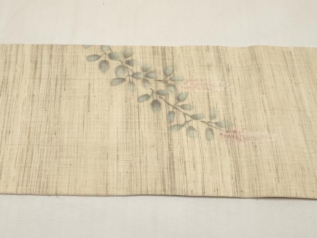 平和屋着物*夏物 九寸名古屋帯 手描き 枝花文 麻 逸品 CABK1632tx