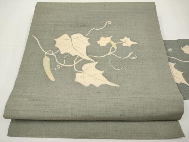 平和屋着物*夏物 九寸名古屋帯 瓢箪蔦の葉文 金銀彩 正絹 逸品 CABK1638tx