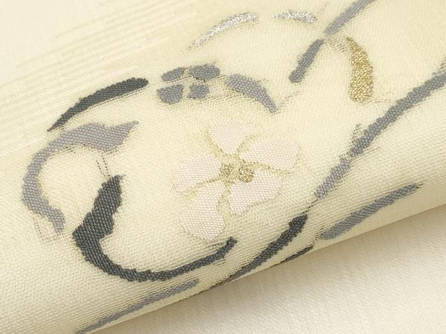平和屋着物*夏物 九寸名古屋帯 すくい織 花紐文 金銀糸 正絹 逸品 CABK1647tx