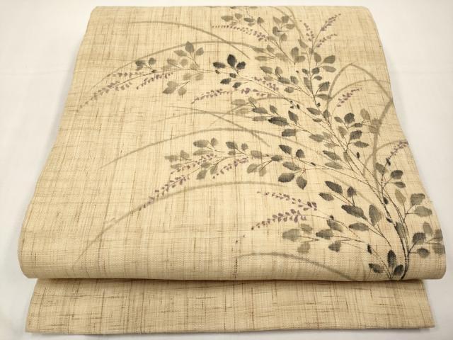 平和屋着物*夏物 九寸開き名古屋帯 手描き 枝花文 麻 逸品 CABK1654tx