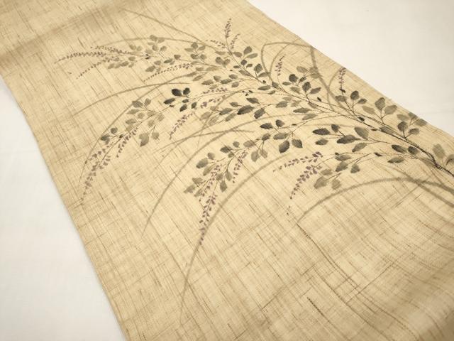 平和屋着物*夏物 九寸開き名古屋帯 手描き 枝花文 麻 逸品 CABK1654tx