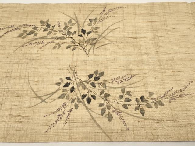 平和屋着物*夏物 九寸開き名古屋帯 手描き 枝花文 麻 逸品 CABK1654tx