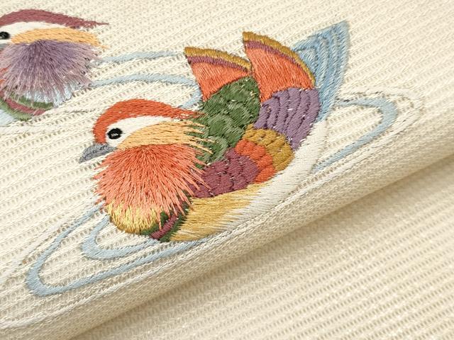 平和屋着物*夏物 九寸名古屋帯 総刺繍 鴛鴦 正絹 逸品 未使用 CABK1655tx