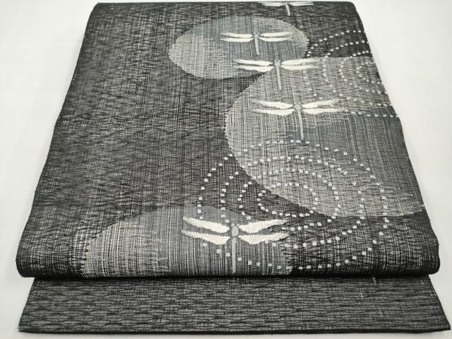平和屋着物*夏物 太鼓柄袋帯 すくい織 トンボ 黒地 やまと誂製 正絹 逸品 未使用 CABK1661tx