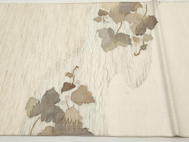 平和屋着物*夏物 太鼓柄袋帯 すくい織 葡萄蔦の葉文 金糸 正絹 逸品 未使用 CABK1668tx