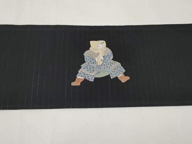 平和屋着物*夏物 九寸名古屋帯 童子 黒地 CABK1685tx