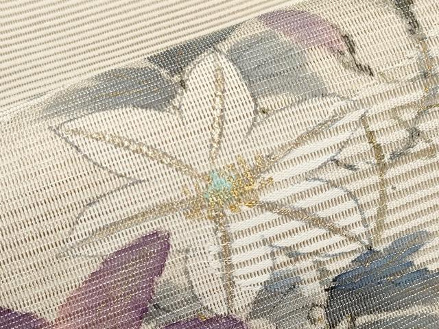 平和屋着物*夏物 八寸名古屋帯 作家物 手描き 絽綴れ 枝花文 金彩 正絹 逸品 CABK1686tx