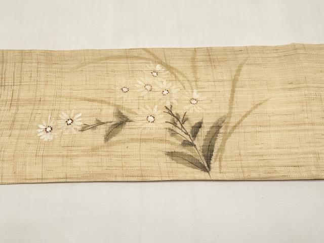 平和屋着物*夏物 九寸名古屋帯 手描き 枝菊文 麻 逸品 CABK1690tx