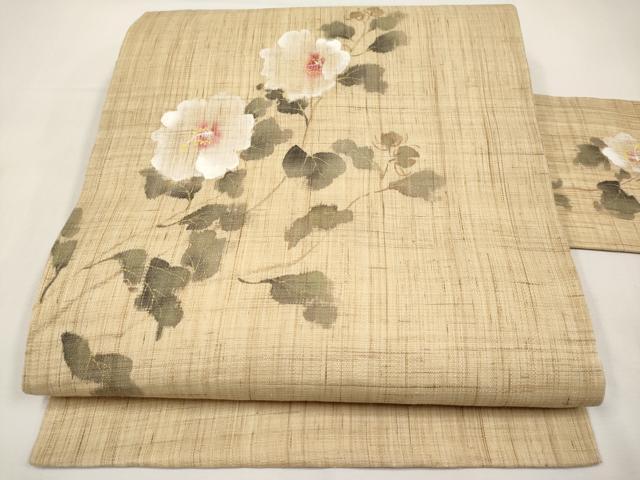 平和屋着物*夏物 染色作家 桐山紫香 手描き 九寸名古屋帯 枝花文 金彩 麻 逸品 CABK1691tx