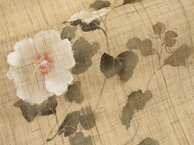 平和屋着物*夏物 染色作家 桐山紫香 手描き 九寸名古屋帯 枝花文 金彩 麻 逸品 CABK1691tx