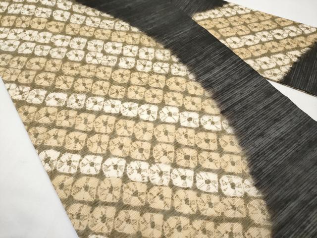 平和屋着物*夏物 九寸名古屋帯 蜘蛛絞り 紬地 黒地 正絹 逸品 CABK1694tx