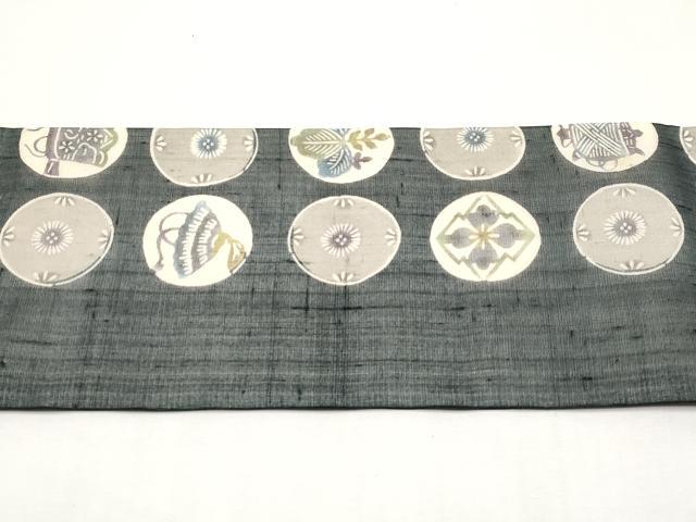 平和屋着物*夏物 絹芭蕉 九寸名古屋帯 紅型 吉祥丸文 正絹 逸品 CABK1696tx