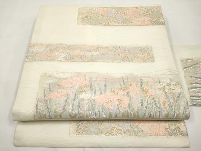 平和屋着物*夏物 九寸名古屋帯 唐織 草花文 金銀糸 正絹 逸品 CABK1697tx