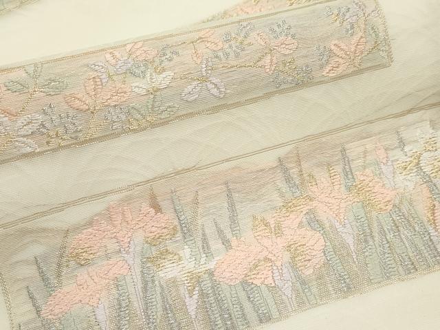 平和屋着物*夏物 九寸名古屋帯 唐織 草花文 金銀糸 正絹 逸品 CABK1697tx