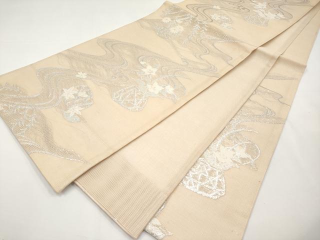 平和屋着物*夏物 六通柄袋帯 もじり織 白川 銀糸 正絹 逸品 CABK1707tx