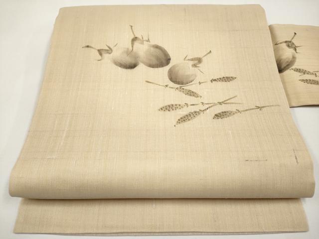 平和屋着物*夏物 九寸名古屋帯 作家物 手描き 紬地 成り物 正絹 逸品 未使用 CABK1718tx