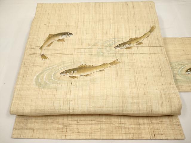 平和屋着物*夏物 九寸名古屋帯 手描き 鮎 麻 逸品 CABK1746tx