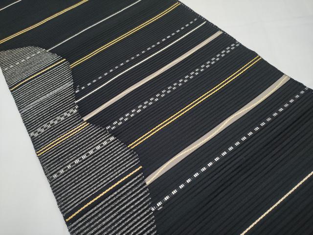 平和屋着物*夏物 八寸名古屋帯 絽綴れ 横段文 黒地 金銀糸 正絹 逸品 CABK1747tx