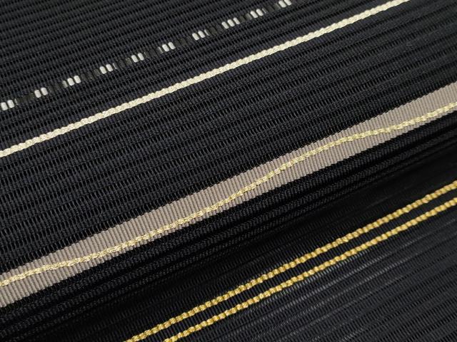 平和屋着物*夏物 八寸名古屋帯 絽綴れ 横段文 黒地 金銀糸 正絹 逸品 CABK1747tx