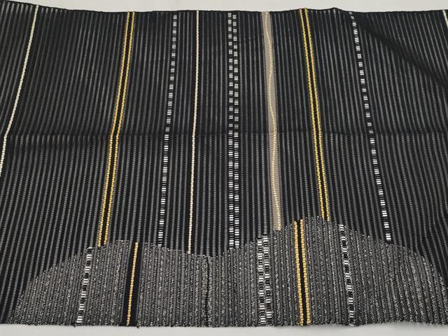 平和屋着物*夏物 八寸名古屋帯 絽綴れ 横段文 黒地 金銀糸 正絹 逸品 CABK1747tx
