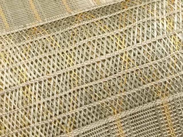 平和屋着物*夏物 八寸名古屋帯 組織 横段菱文 金糸 正絹 逸品 未使用 CABK1751tx