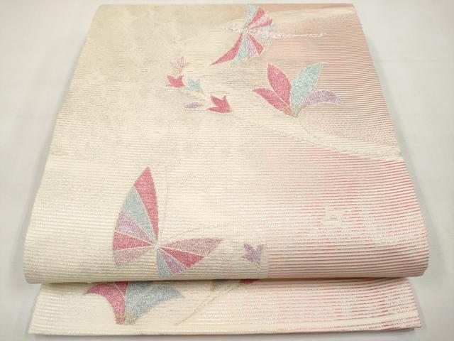 平和屋着物*夏物 六通柄袋帯 花鳥舞蝶文 金銀糸 正絹 逸品 未使用 CABK1794tx