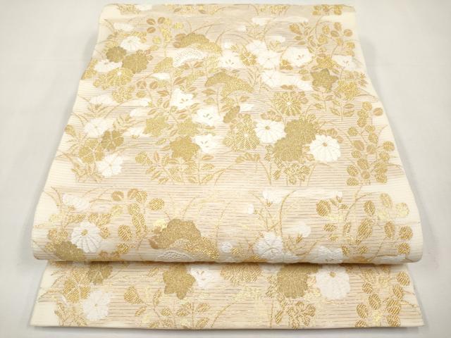 平和屋着物*夏物 六通柄 本袋帯 唐織 秋草文 金糸 正絹 逸品 CABK1796tx