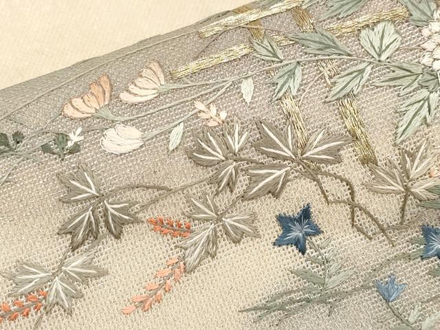 平和屋着物*夏物 太鼓柄袋帯 総刺繍 草花文 金銀糸 正絹 逸品 CABK1800tx
