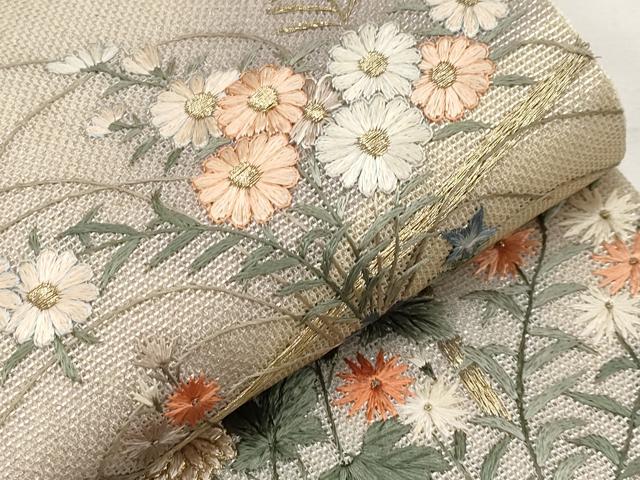 平和屋着物*夏物 太鼓柄袋帯 総刺繍 草花文 金銀糸 正絹 逸品 CABK1800tx