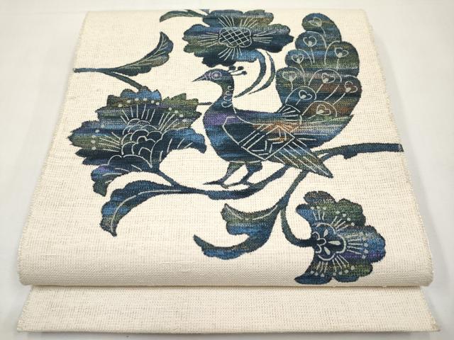 平和屋着物*夏物 英王室献上友禅作家 木下勝功 八寸名古屋帯 孔雀更紗花文 正絹 逸品 CABK1806tx