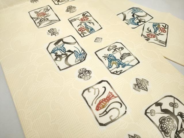 平和屋着物*夏物 九寸名古屋帯 型染め 花鳥風景文 正絹 逸品 CABK1807tx