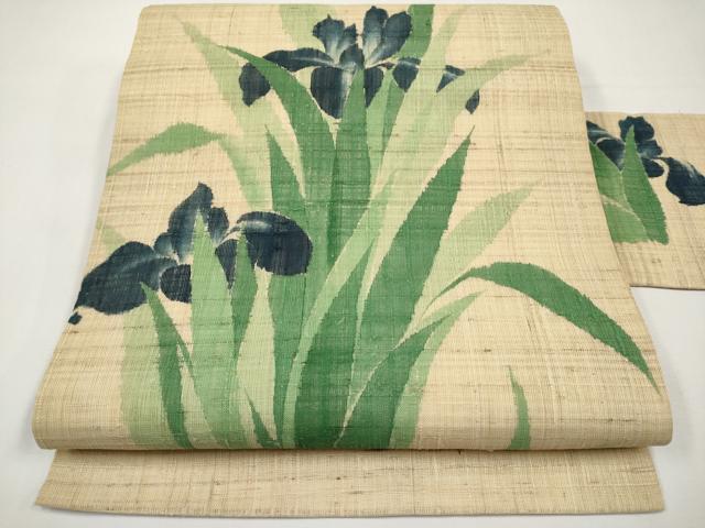 平和屋着物*夏物 九寸名古屋帯 手描き 紬地 杜若 正絹 逸品 CABK1809tx