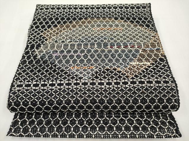 平和屋着物*夏物 八寸名古屋帯 羅 抽象文 黒地 正絹 逸品 CABK1811tx