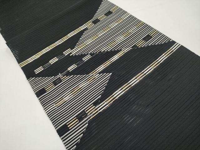 平和屋着物*夏物 八寸名古屋帯 絽綴れ 幾何学文様 黒地 金糸 正絹 逸品 CABK1817tx