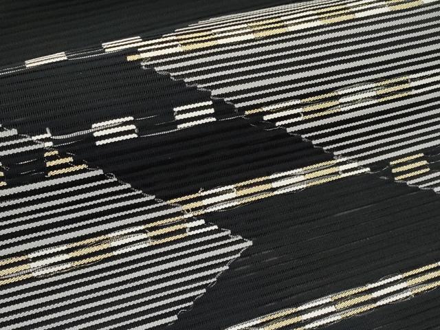 平和屋着物*夏物 八寸名古屋帯 絽綴れ 幾何学文様 黒地 金糸 正絹 逸品 CABK1817tx