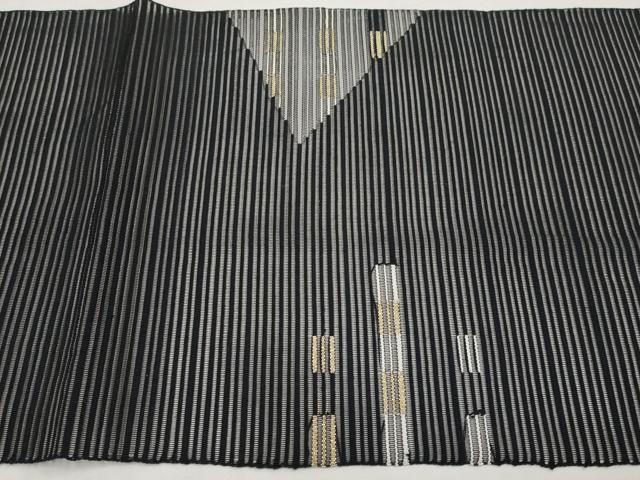 平和屋着物*夏物 八寸名古屋帯 絽綴れ 幾何学文様 黒地 金糸 正絹 逸品 CABK1817tx