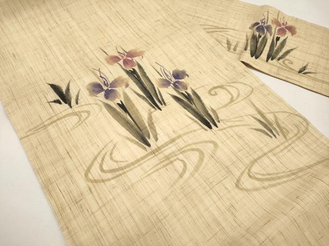 平和屋着物*夏物 九寸名古屋帯 手描き 杜若 麻 逸品 CABK1818tx