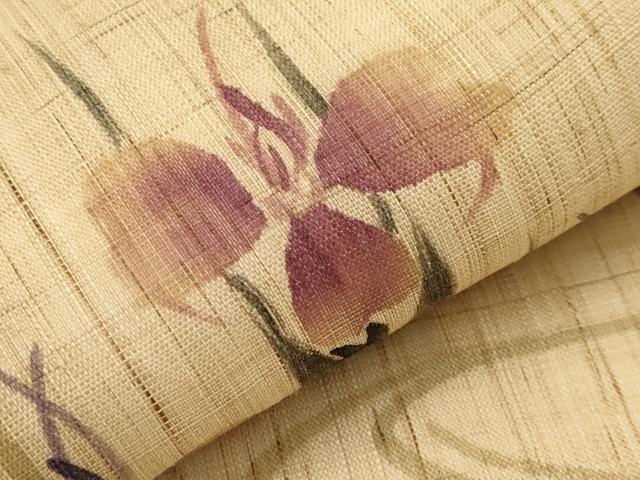 平和屋着物*夏物 九寸名古屋帯 手描き 杜若 麻 逸品 CABK1818tx