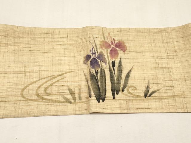 平和屋着物*夏物 九寸名古屋帯 手描き 杜若 麻 逸品 CABK1818tx