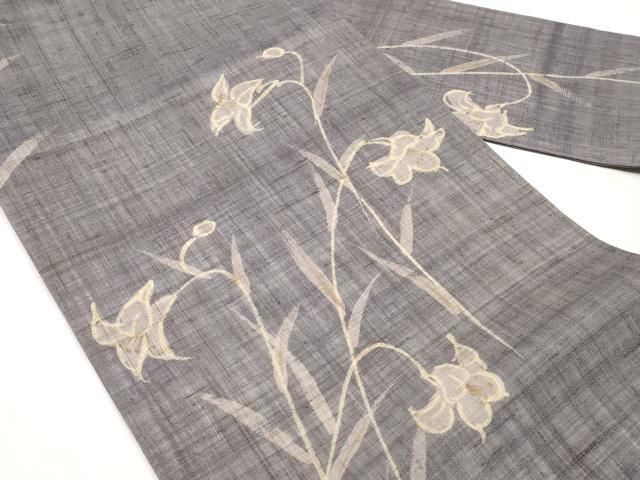 平和屋着物*夏物 九寸名古屋帯 草花文 金彩 麻 逸品 CABK1821tx