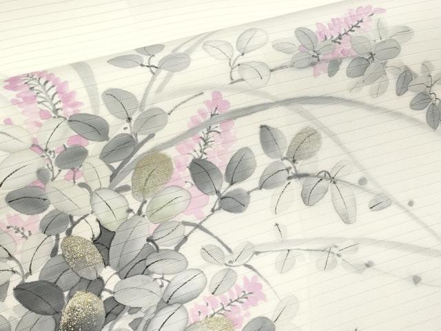 平和屋着物*夏物 絽塩瀬 九寸開き名古屋帯 作家物 手描き 枝花文 金彩 正絹 逸品 CABK1822tx