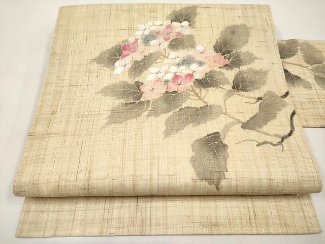 平和屋着物*夏物 染色作家 桐山紫香 手描き 九寸名古屋帯 紫陽花 金彩 麻 逸品 CABK1823tx