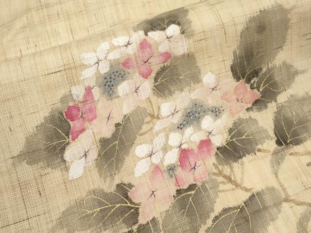平和屋着物*夏物 染色作家 桐山紫香 手描き 九寸名古屋帯 紫陽花 金彩 麻 逸品 CABK1823tx
