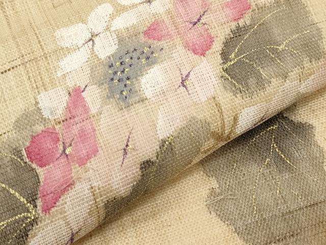 平和屋着物*夏物 染色作家 桐山紫香 手描き 九寸名古屋帯 紫陽花 金彩 麻 逸品 CABK1823tx